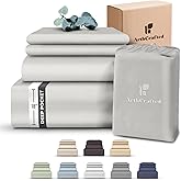 ArthCrafted 100% Eucalyptus Tencel Queen Bed Sheets, 18 Inch Deep Pocket Queen Sheets, Cooling Sheets with Elastic Corner Straps, Eucalyptus Silk Tencel Lyocell (Cool Grey, 4PC Queen)