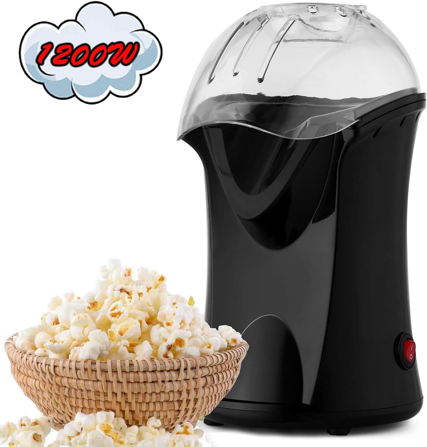 Air Popcorn Popper, Popcorn Machine, 1200W Popcorn Maker for Home Use, No Oil Needed Healthy Popcorn Popper (Black)