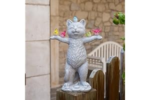 MININOVA Solar Outdoor Decorations Garden Statue Cat Figurines with Birds for Yard Patio Balcony Lawn Outside Ornaments Gifts for Women Mother Kids