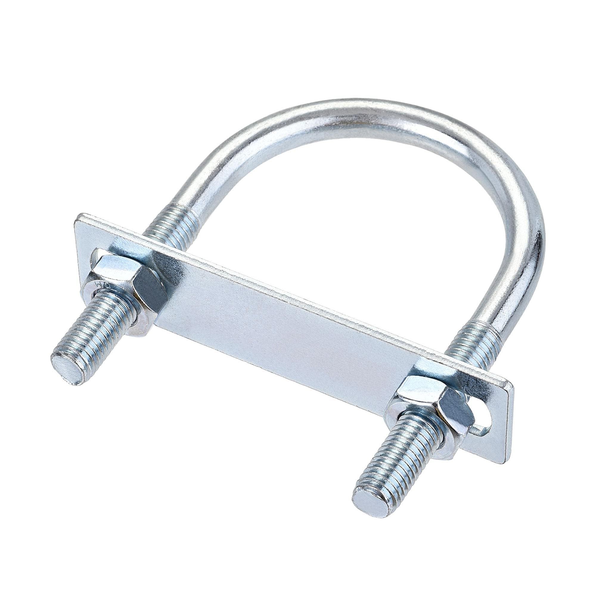 MACHSWON Round U-Bolt,1 Set Zinc Plated Alloy Steel M10 U Bolts 60mm(2.36") Inner Width 100mm Length with Nuts and Frame Plate for Automobiles Boat Trailer