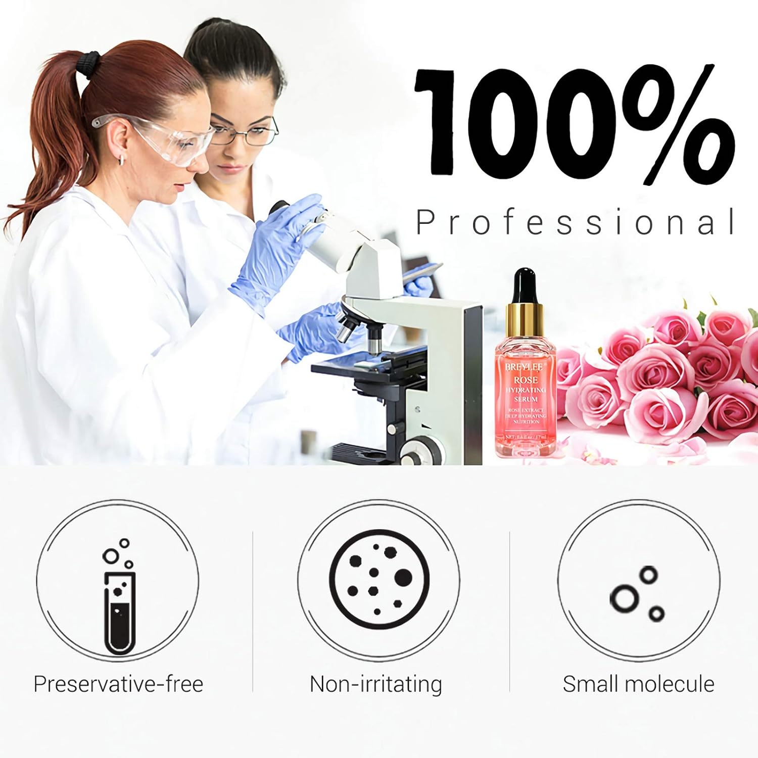 Rose Face Serum, BREYLEE Moisturizing Serum Hydrating Face Serum Rose Essence with Rose Petals Extract Hyaluronic Acid Trehalose B5 Vitamin Alcohol Free Facial Skin Care(17ml,0.6fl oz): Kitchen & Dining