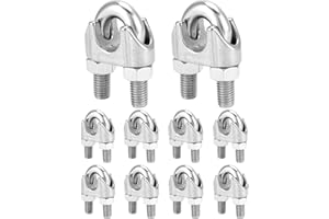 QWORK 5/8" Wire Rope Clamp Clip M16, 10 Pack Large U Bolt Saddle Guy Fastener, 304 Stainless Steel Fastener Cable Clamps, Con