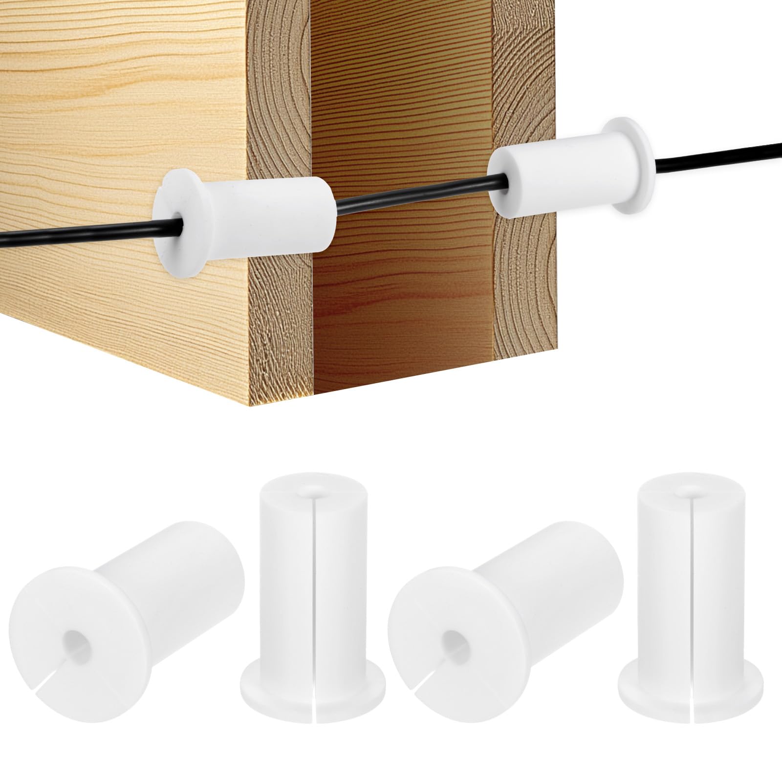 M METERXITY 4-Pack Cable Routing Kit, for 1 Inch Wall Hole Silicone Feed Through Wall Grommet Cable Punch Grommet Wall Hole Cover Bushing for Ethernet Cable [52mm Length, White]