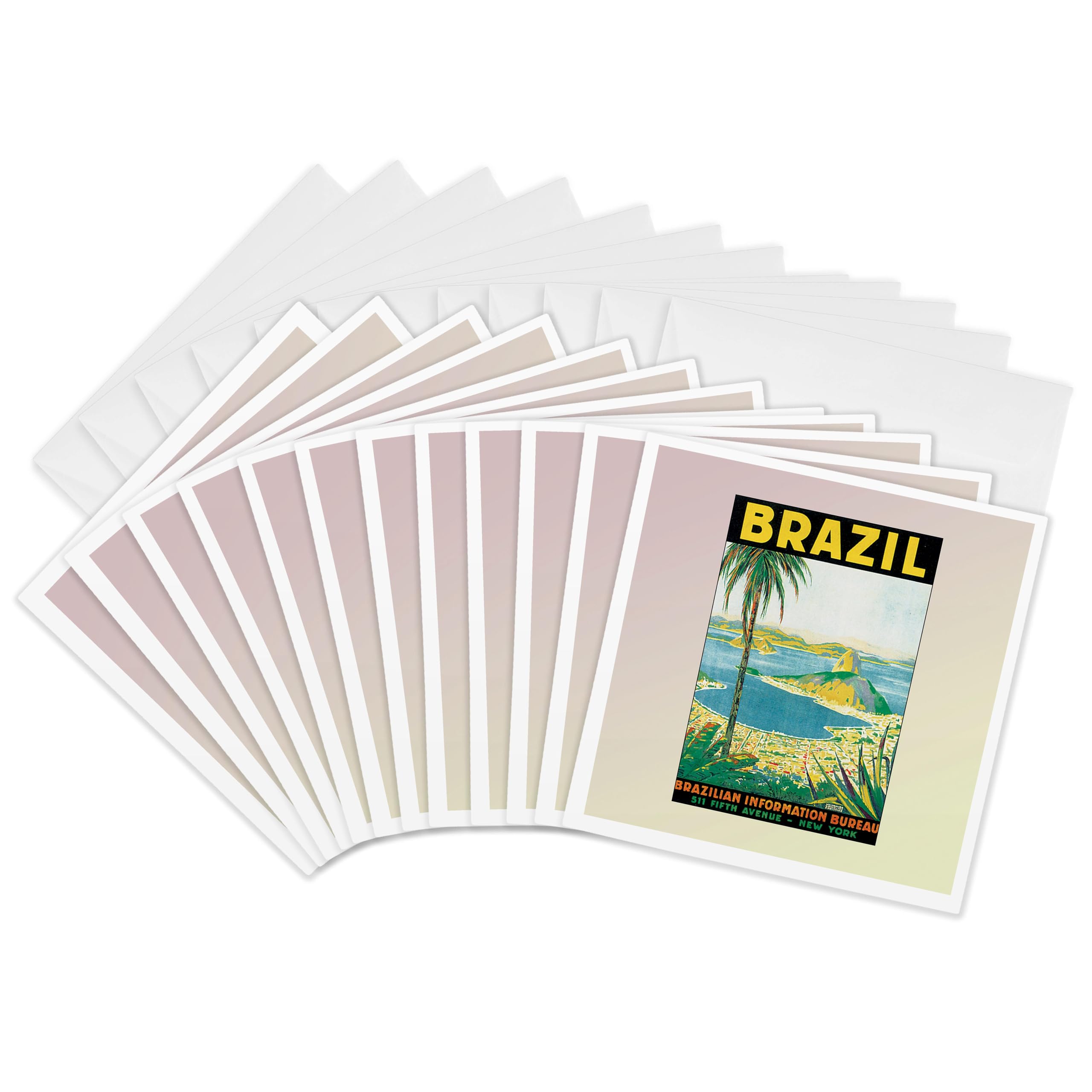 3dRose gc_99197_2 6 x 6-Inch "Vintage Travel Brazil Postcard" Greeting Card (Set of 12)
