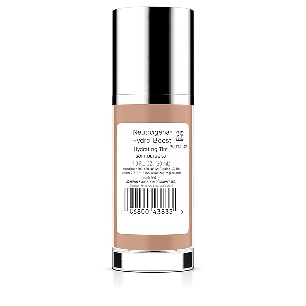 NEUTROGENA HYDRO BOOST HYDRATING TINT WITH HYALURONIC ACID, LIGHTWEIGHT WATER GEL FORMULA, MOISTURIZING, OIL-FREE & NON-COMEDOGENIC LIQUID FOUNDATION MAKEUP, 50 SOFT BEIGE, 1.0 FL. OZ