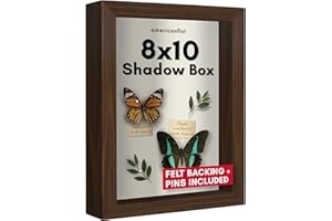 Americanflat 8x10 Shadow Box Frame with Shatter-Resistant Glass - Silhouette Collection - Large Shadow Box Display Case for Tabletop and Wall Display - Walnut with Soft Felt Back
