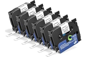 PILLEX 12mm 0.47 Laminated Black on White Label Tape Replacement for Brother TZe-231 tze Tape P-Touch Label Maker Tape, Compatible with Brother Label Maker PT-D210 PT-H110 PT-D220 PTP300BT PTD610BT, 6 Pack