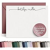 Curio Press Personalized Stationery for Women & Men - A2 Flat Thank You Cards with Custom Notecards, Handmade Personalized Note Cards with Envelopes and Name, Custom Stationery - Swash Script Flat