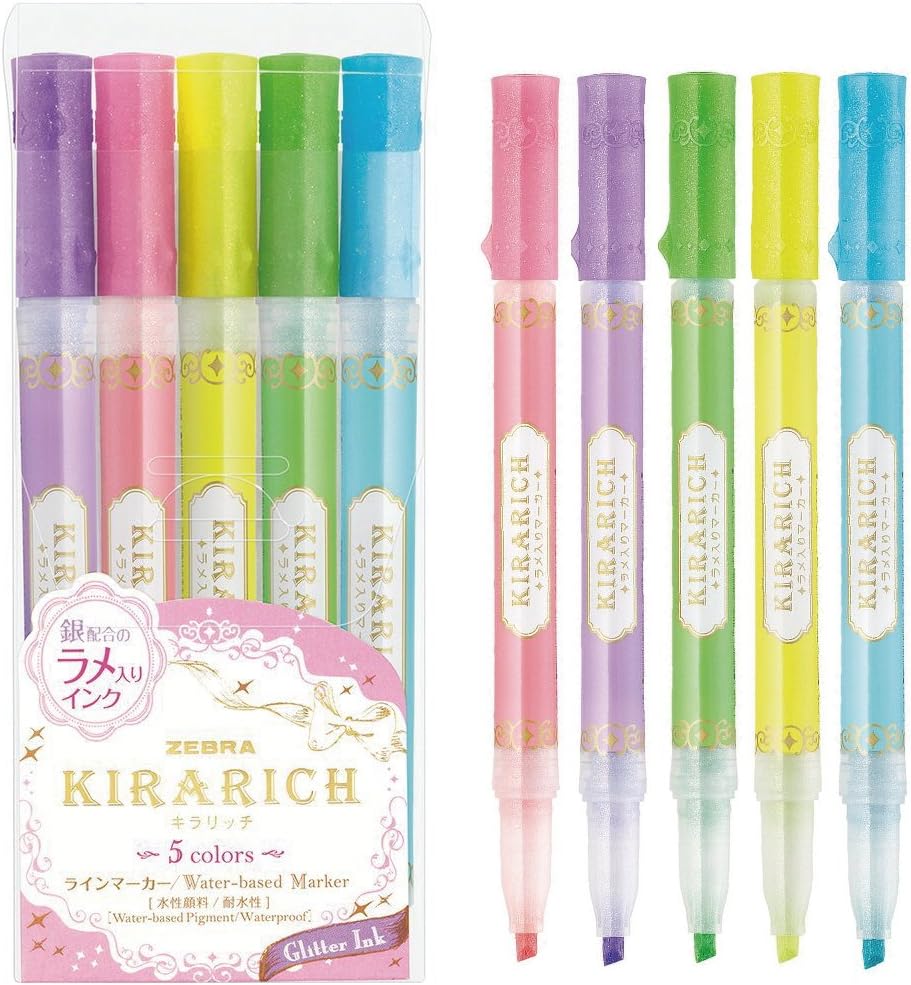Zebra Glitter Highlighter, Kirarich, Pack of 5 (WKS185C) by Zebra