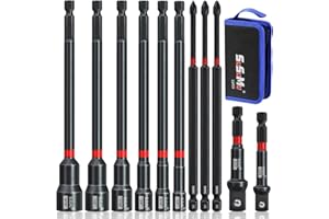 SUSUMU 11PCS Impact Rated Magnetic Long Nut Driver Set with Impact Socket Adapter Set and 6" Long Phillips Screwdriver Drill Bits, 1/4" Quick Change Hex Shank for Cordless Impact Wrench Drive Nuts Or Bolts