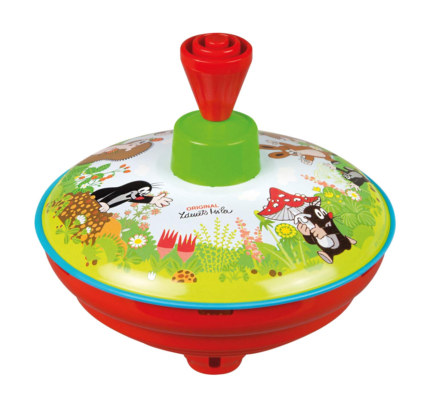 Lena 52449 x Humming Diameter 13 cm The Little Mole Sheet Metal Swing Classic Pump Spinning Top with Tip Toy for Children from 18 Months, Colourful