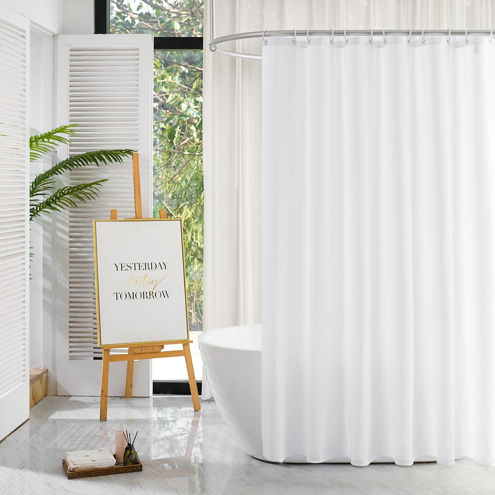 YISURE White Weighted Fabric Shower Curtain, Waterproof Shower Curtain for Bathroom Decor, 180x180cm/71“x71”