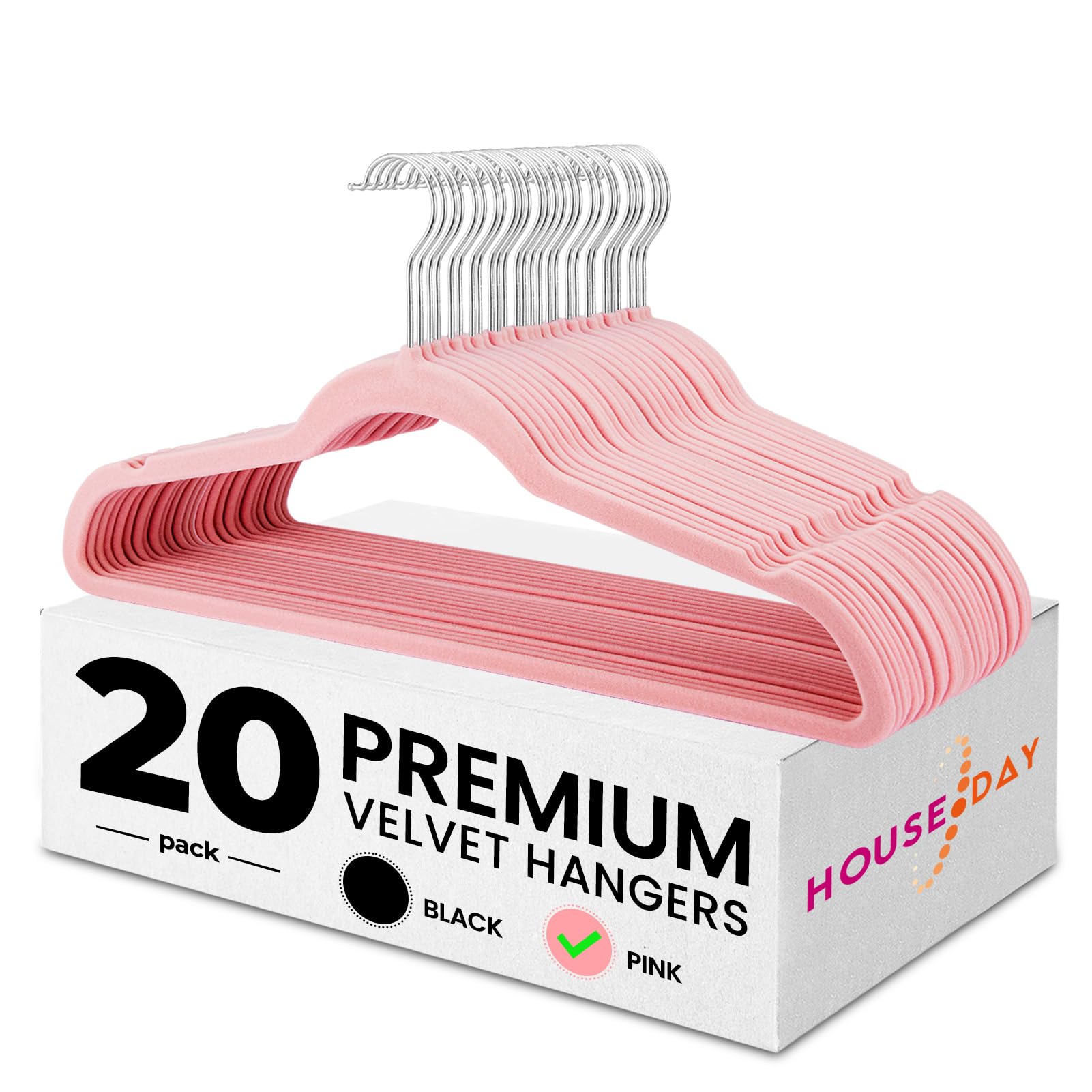 HOUSE DAY Velvet Hangers 20 Pack - Coat Hangers with Space Saving for Adult(44.5cm), Non-Slip Coat Hanger with 360°Swivel Hook - Durable, High Load Capacity for Skirts, Shirts and Pants(Pink)