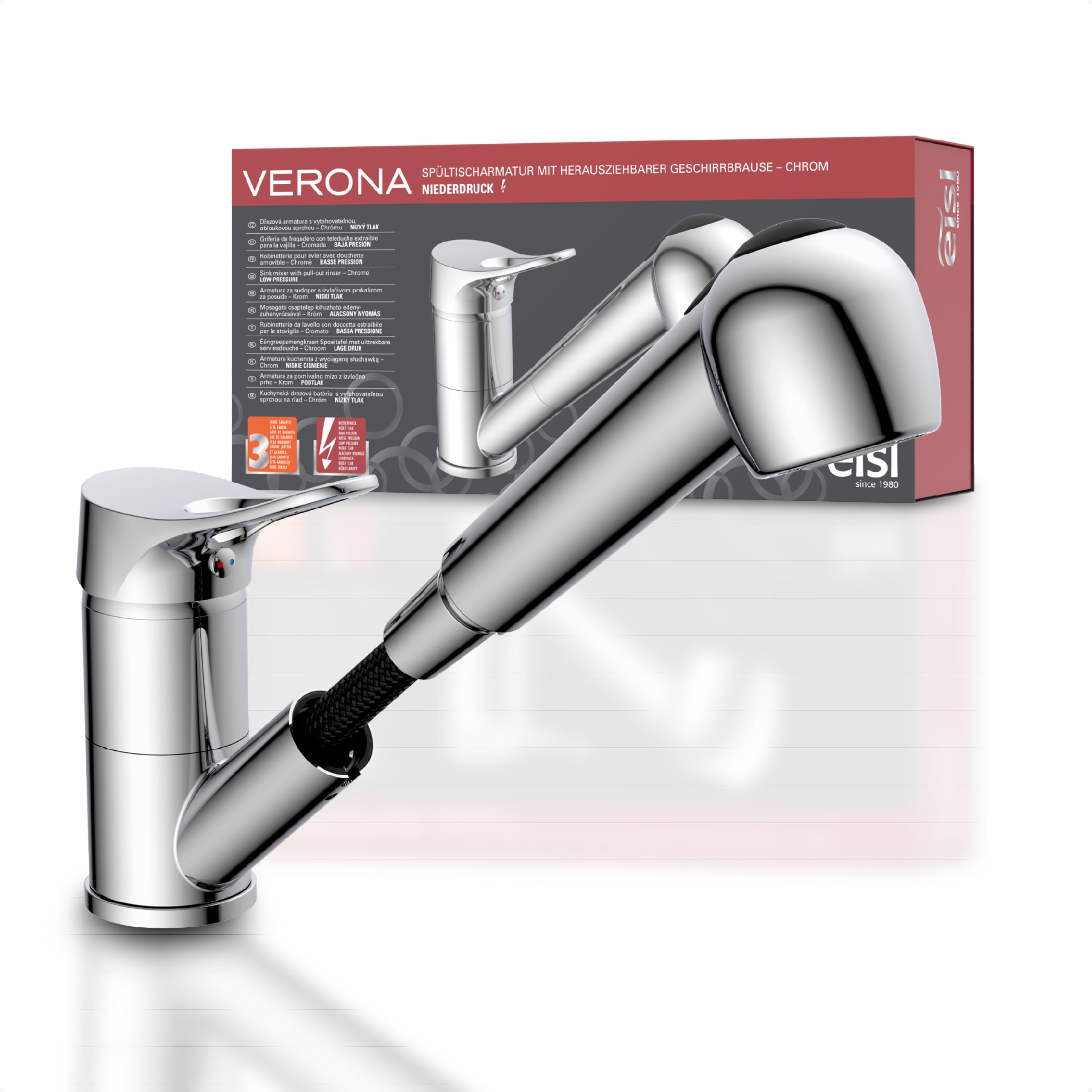 EISL Verona NI183VECR-LP Kitchen Sink Water Tap Faucet Fitting with Dish Rinser Low Pressure Tap Chrome