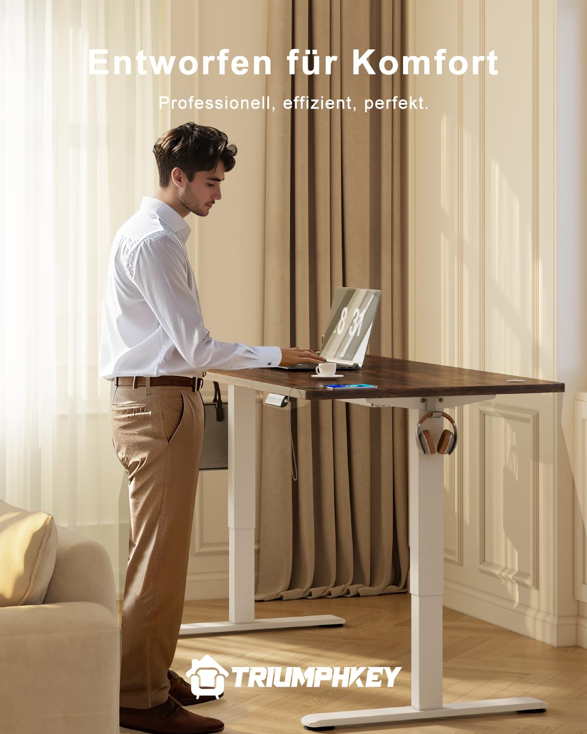 TRIUMPHKEY Höhenverstellbar Schreibtisch groß 200x80cm mit USB Ladeanschluss, 3 Memory-Steuerung Schreibtisch Höhenverstellbar Anti-Kollisions Höhenverstellbarer Tisch Computertisch 7