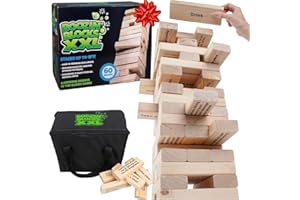 SCS DIRECT Extra Large Stack Tower Drinking Game w Carrying Case - Stacks up to 5 Ft Tall - 60pcs Giant Wooden Blocks with Drinking Commands (21+ Only) - Unique Xmas Gift - Fun Adult Holiday Party Game