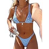 ZAFUL Women's Floral Bikini Set Color Block Double Spaghetti Strap High Cut Swimsuit Two Piece Bathing Suits
