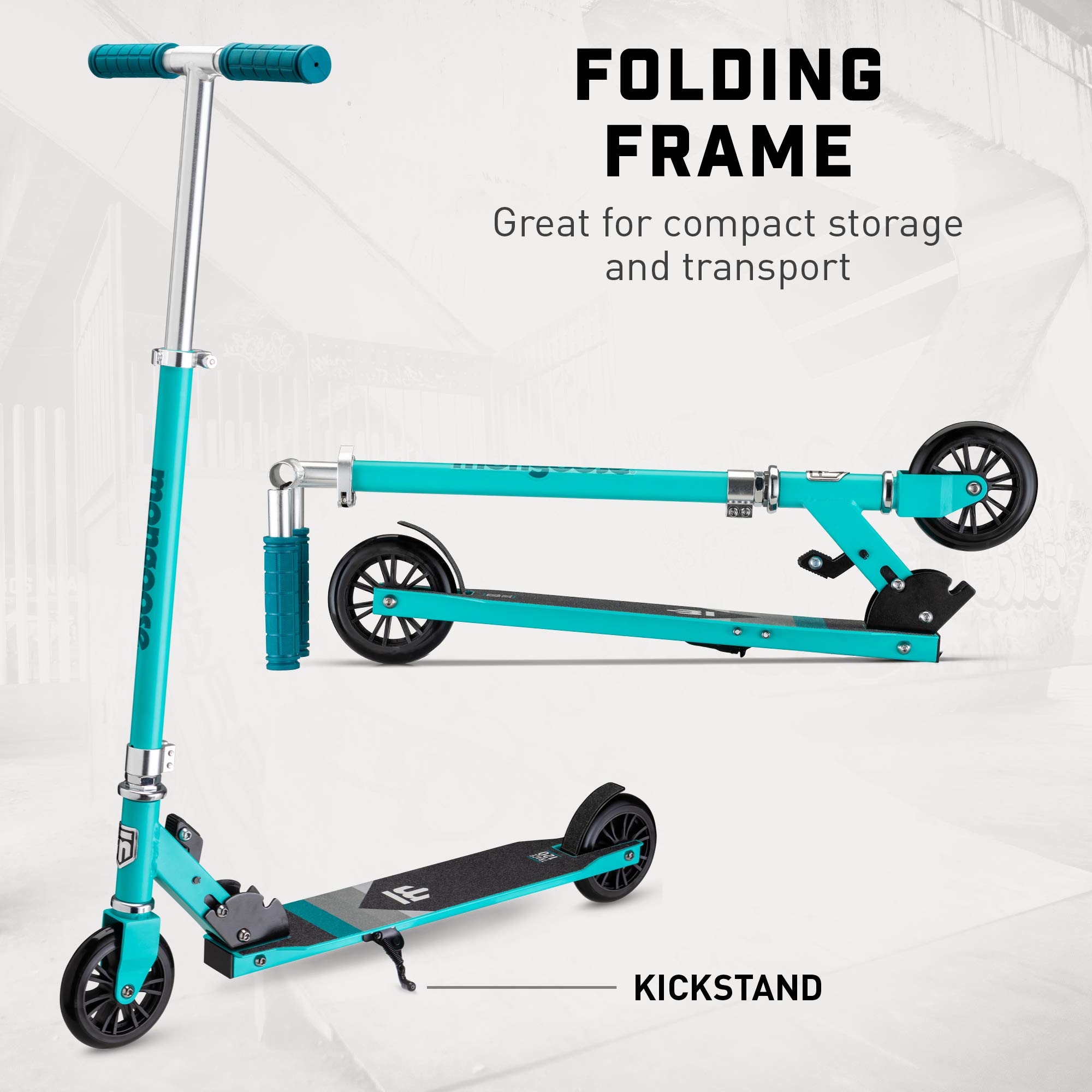 Mongoose Trace Kick Scooter for Youth Adult Boys and Girls, Quick-Release, Lightweight & Easy Folding Scooter, Bike Style Grips, Supports 176 lb Up to 220 lbs