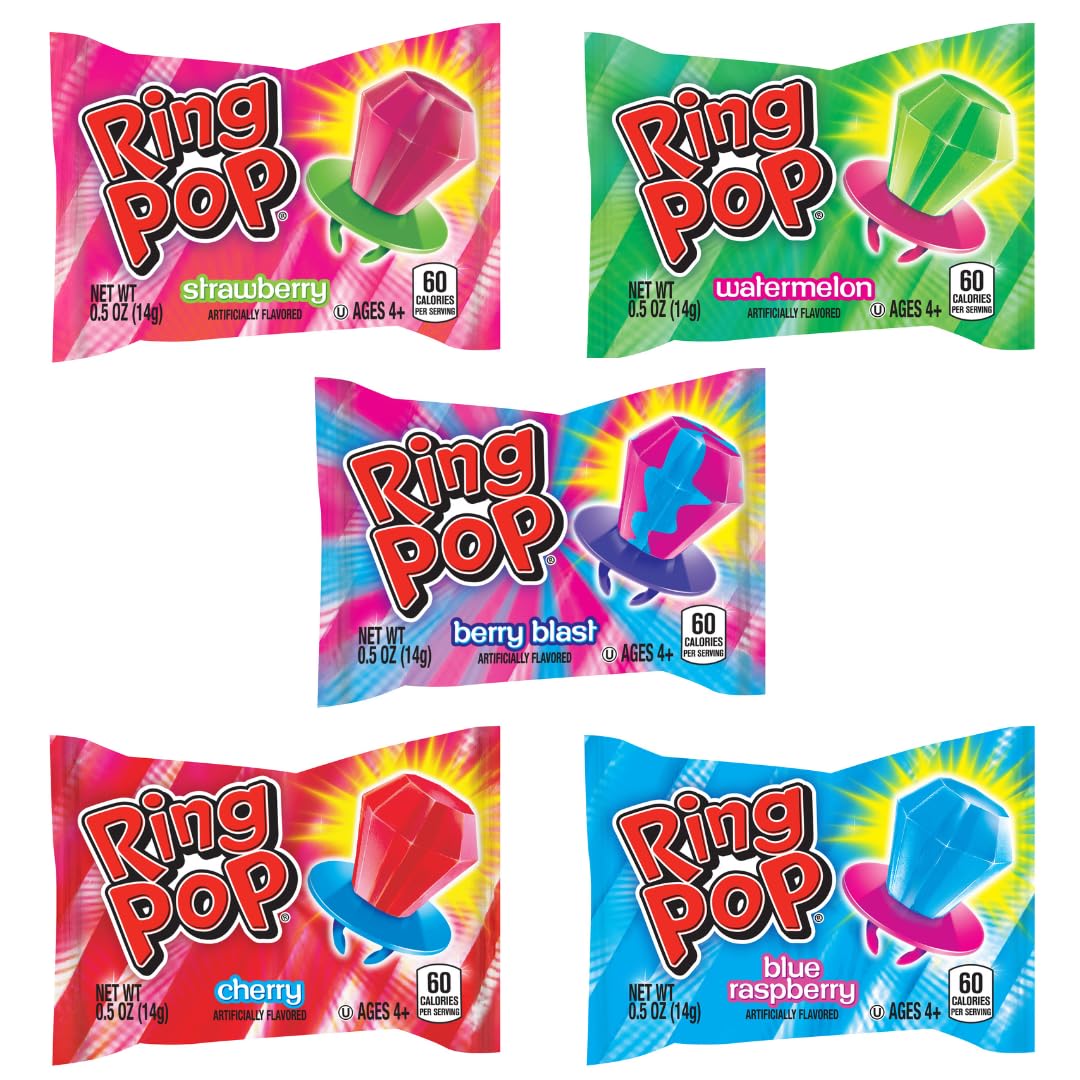 Ring Pop 20 Count Valentine’s Candy Lollipop Variety Party Pack - Bulk Lollipops w/ Assorted Fruity Flavors Individually Wrapped Suckers - Candy for Valentine’s Goodie Bags & Party Favors for Kids