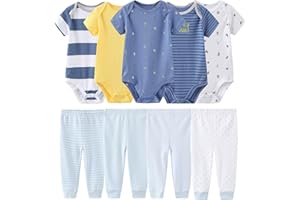 MAMIMAKA Newborn Baby Clothes Set - Short Sleeve Baby Boy Pants & Girl Bodysuits - Layette Sets