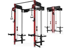 GOIMU WM3-V4 Folding Squat Rack, Wall Mounted Power Rack with Dual Independent Pulley System, Functional Trainer with 5 Adjus