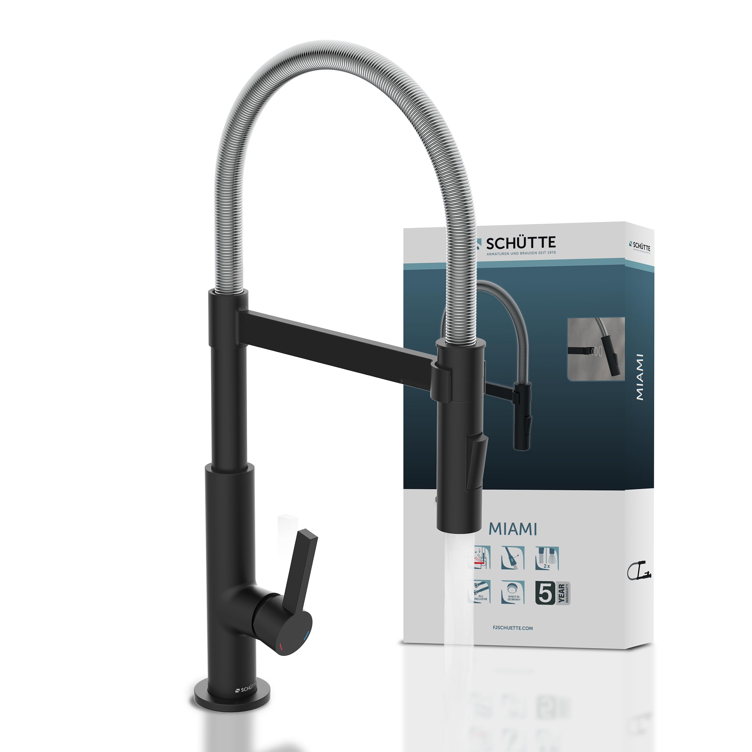 SCHÜTTE Miami 79146 Kitchen Tap 360° Single Lever Mixer Tap with Extendible Magnetic Dish Rinser Kitchen Sink Mixer Tap Black