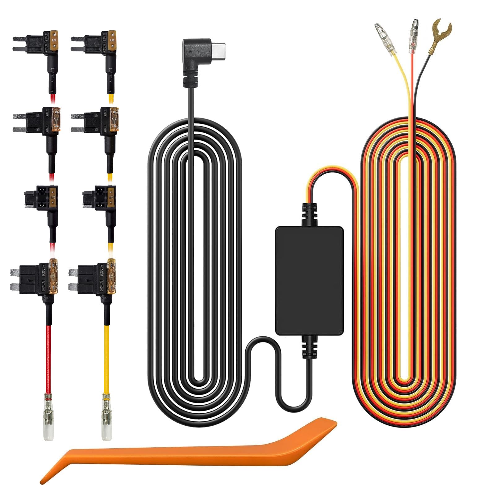 WOLFBOX Type-C/USB C Hardwire Kit for i07/G840S/G850/G840H/G900/G930 Mirror Dash Cam, Parking Monitor with Multiple Size connectors