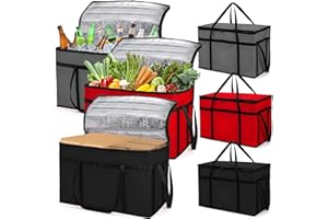AVLA 3 Pack Insulated Food Delivery Bag, 77L XXX-Large Reusable Grocery Tote Insulation Bag, Collapsible Commercial Food Warmer Cooler Bags with Strong Handle Zipper for Catering, Shopping, Travel