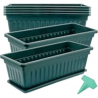 JOIKIT 6 Packs 17 x 7.5 x 5.5 Inch Plastic Window Planter Boxes with Trays, Plastic Vegetable Planters with 30 Plant Labels,