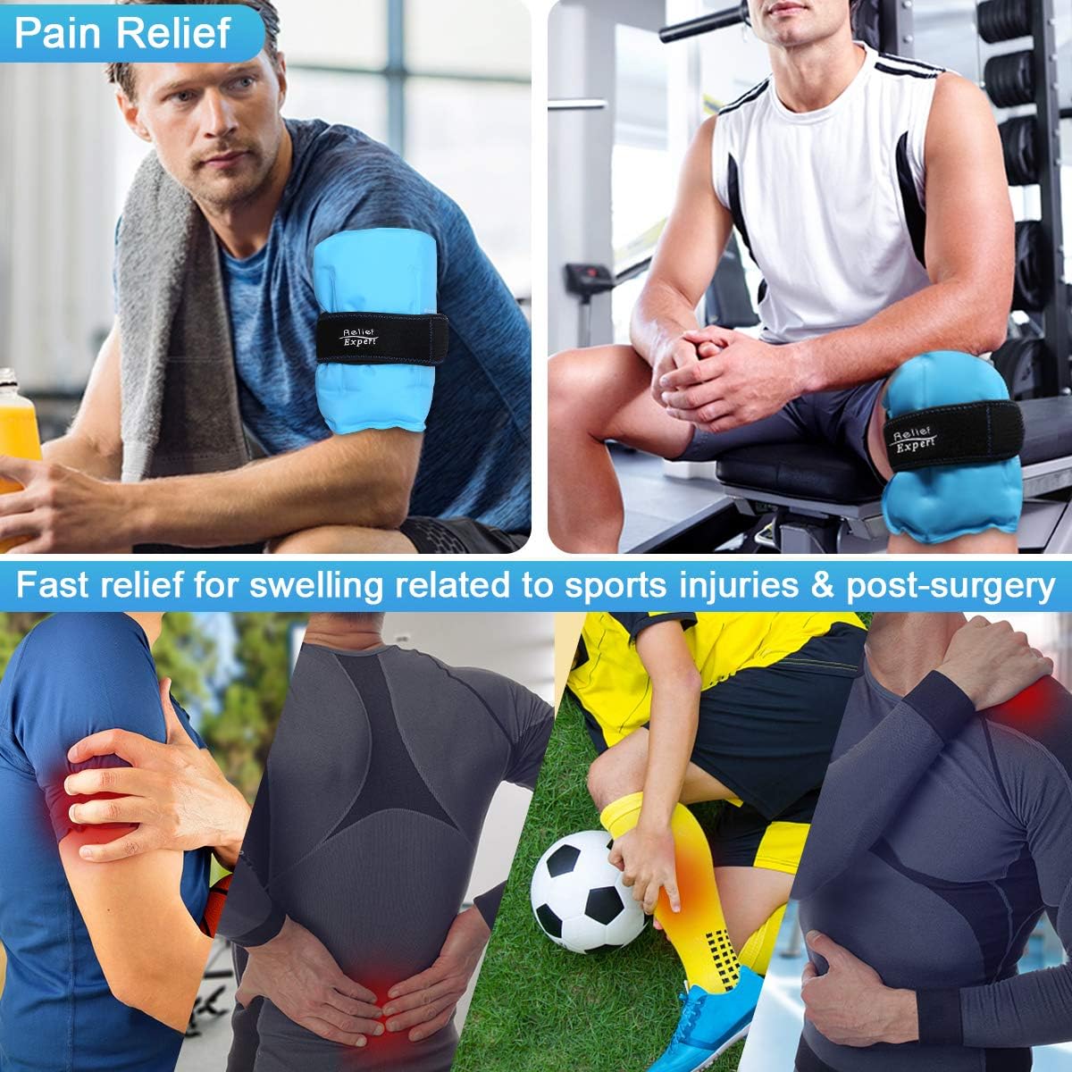 Relief Expert Ice Pack for Injuries Reusable(16" x 9") Gel Cold Pack for Lower Back, Shoulder, Knee, Hip Pain Relief, Cold Compress for Swelling, Bruises, Surgery – Flexible, Hands Free: Health & Personal Care