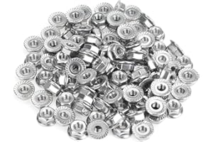 HELIFOUNER 100 Pieces #8-32 Flange Nuts, Serrated Flange Hex Lock Nuts Assortment Kit, 304 Stainless Steel (18-8), Bright Finish, Coarse Thread