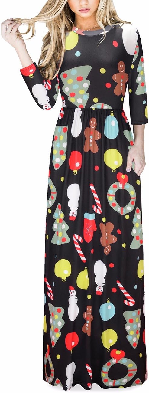 RUIYIGE Women's Christmas Dress Xmas Christmas Print Party Ugly Christmas Long Maxi Dress