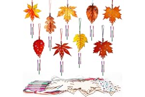SEALMIC Wooden Fall Wind Chime Kit for Kids Make Your Own Maple Leaf DIY Wind Chime Kit Coloring Fall Craft for Kids Hanging Ornaments Thanksgiving Autumn Halloween Party Craft 9 Pack