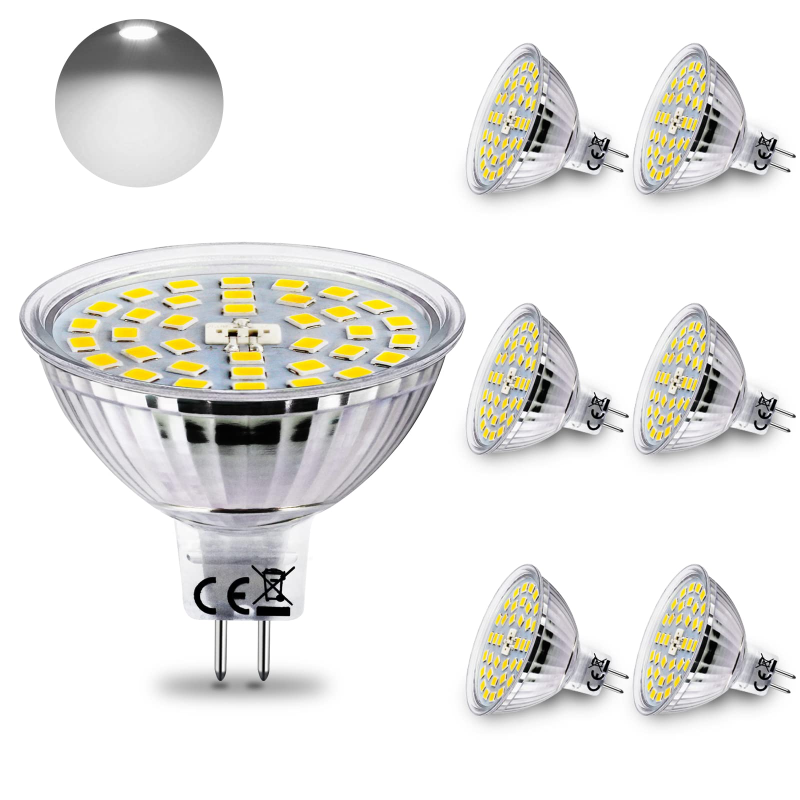 HiBay 6X MR16 LED Bulbs, 4W GU5.3 Bi-Pin LED Light Bulbs Cool White 6000K Spotlight Replace 35W Halogen Lamp, 120°Beam Angle Non-Dimmable AC/DC 12V — image 1