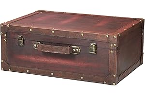 VINTIQUEWISE Vintage Style Brown Wooden Suitcase with Leather Trim