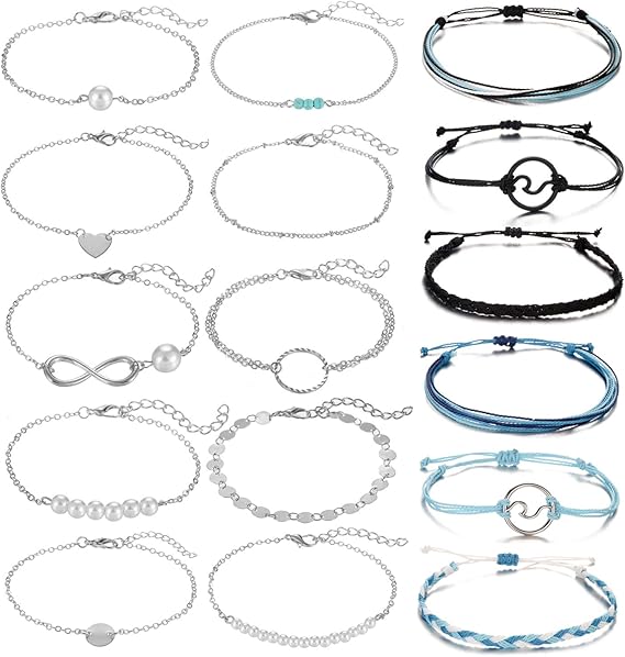 SOFTONES 16Pcs Two Style Simple Silver Gold Bracelets VSCO String Wave