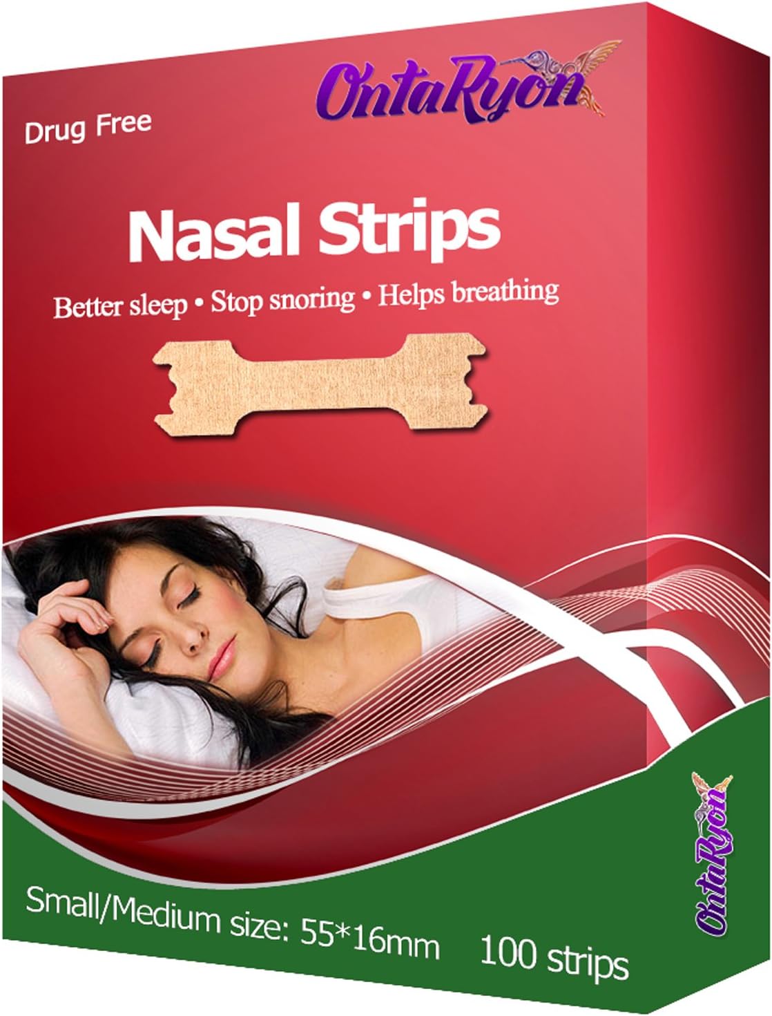 Nasal Strips by OntaRyon (x100 Regular Size) Aid to Stop Snoring Anti Snore Devices Nose