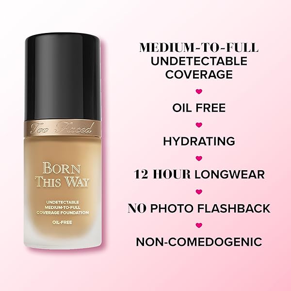 TOO FACED BORN THIS WAY NATURAL FINISH LONGWEAR LIQUID FOUNDATION | MEDIUM-TO-FULL COVERAGE | HYDRATING + OIL FREE, 1 FL OZ, SNOW
