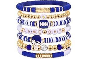 NVENF Game Day Bracelets for Women - Red, Black, Blue Heishi Clay Beaded Stretch Bracelets - Stackable Sports Charm Bracelet Bangles - Football Mom Accessories & Outfits Jewelry Gifts