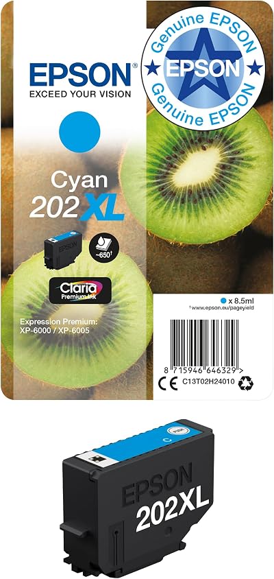 Epson 202XL Cyan Kiwi High Yield Genuine Ink Cartridge Claria Premium