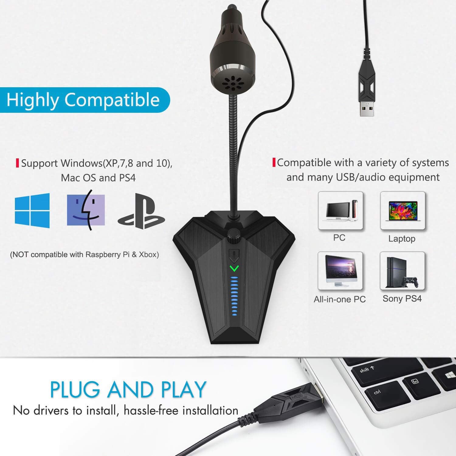 USB Cardioid Microphone,CMTECK G008 Plug &Play Desktop Condenser PC/Laptop Mic,Mute Button with LED Indicator, Compatible with Windows/Mac, Ideal for YouTube,Skype,Recording,Games: Home Audio & Theater