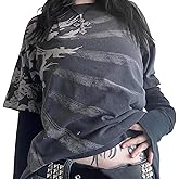 Women Vintage Fairy Grunge Y2k Long Sleeve Shirt Gothic Punk Graphic Print Shirts Casual Halloween Streetwear