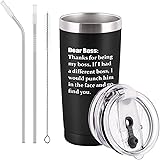 Bosses Day Thank You For Being My Boss Travel Tumbler, 20 Oz Funny Stainless Steel Tumbler with Lid, Unique Boss Travel Tumbl