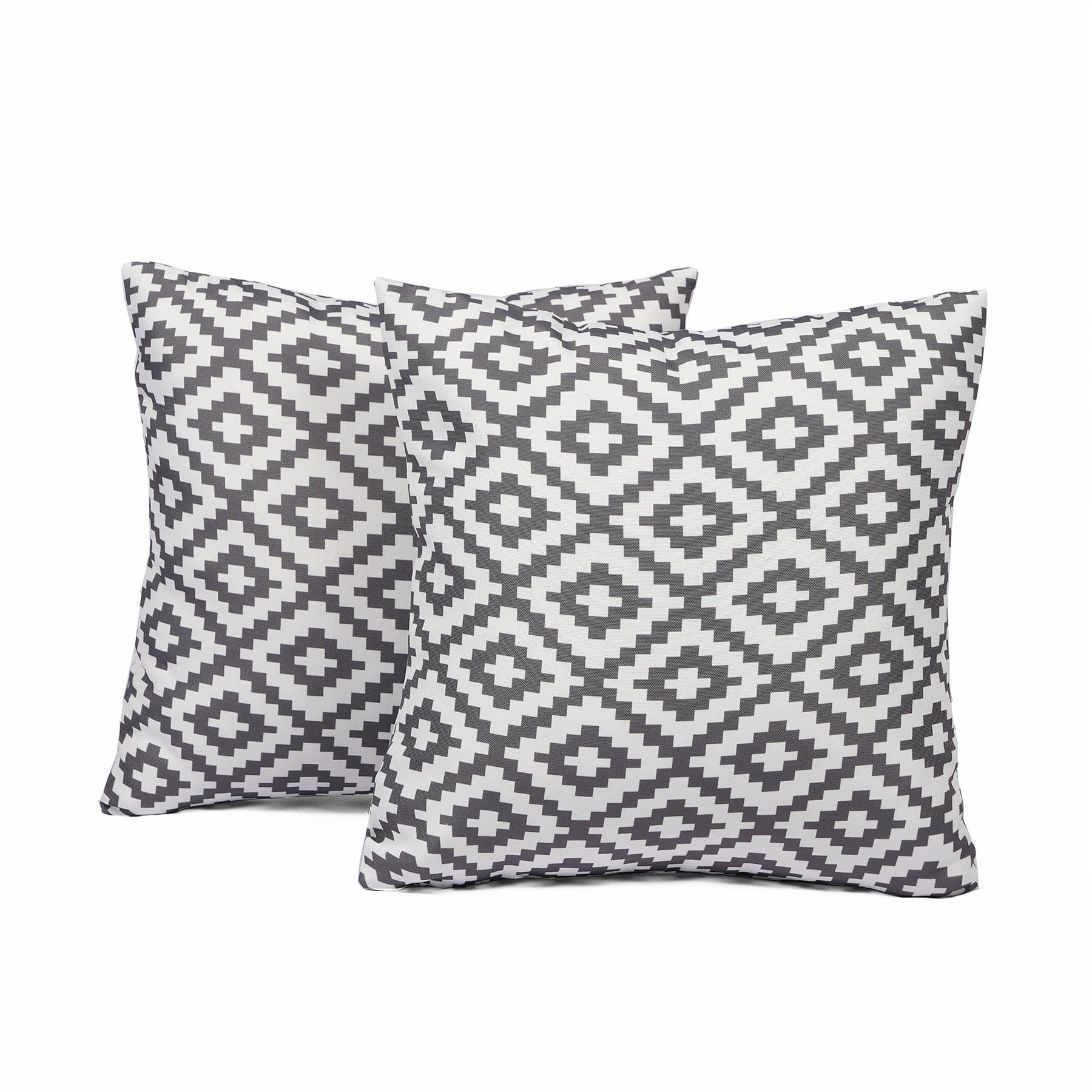 Brentfords 2 Pack of Geometric Cushion Covers Geo Grey Decorative Seat Chair Outdoor Garden Patio Pillow, 45 x 45cm