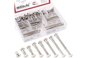 Hilitchi 116-Pcs M6 x 20/30 / 40/50 / 60/70 / 80mm Rivet Phillip Countersunk Head Screws Bolts Dowel Barrel Nuts Assortment Kit for Furniture Hardware Fitting