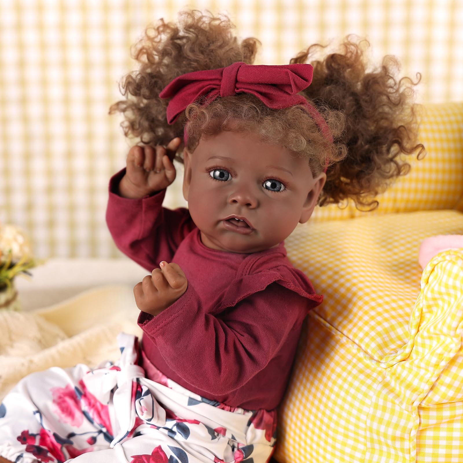 BABESIDE 3 Pcs Reborn Baby Doll Clothes for 17-22 Inch Babydolls, Floral Patterns Lifelike Baby Doll Accessories for Realistic Baby Dolls Girl, Wine Red