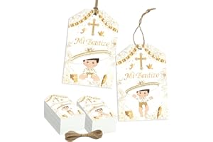 GREHUMOR 50Pcs Mi Bautizo Decorations Paper Tags for Baptism Party Favors,Gracias Por Acompañarnos Tags for Spanish Baptism Decor,Mi Bautizo Sign Decoracion para Recuerdos de Bautizo Niña Niño