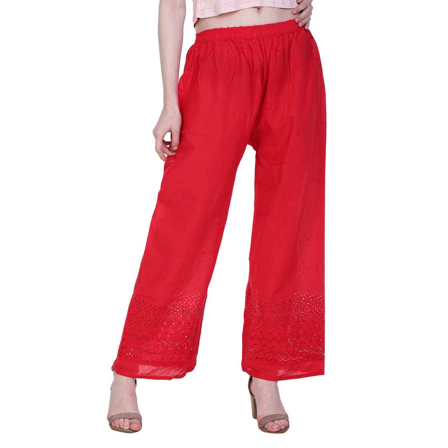 myshka women solid straight palazzos