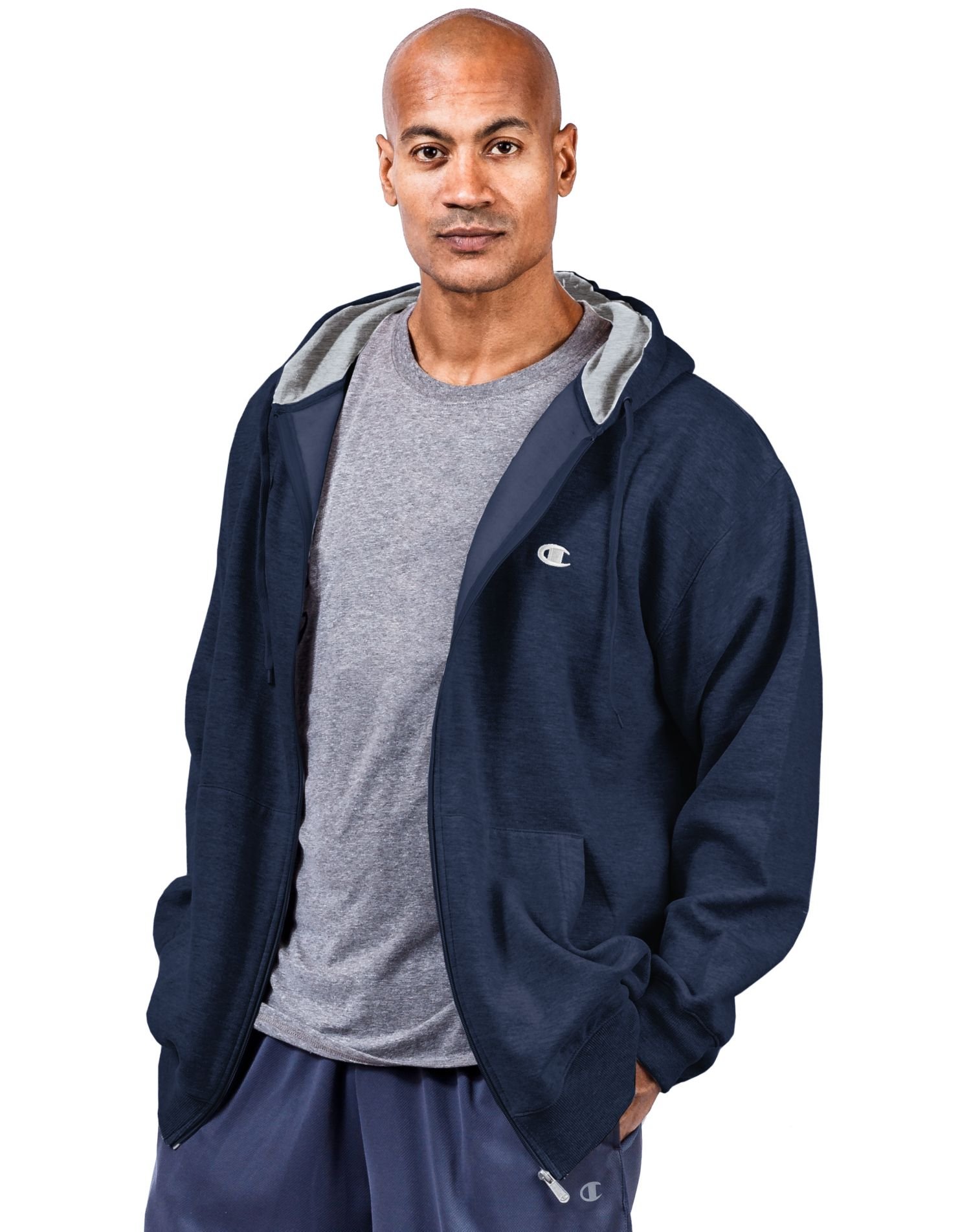 Champion Fleece Full Zip Hoodie, Navy, XLT on Galleon Philippines