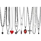 JATEBI 9 PCS Y2K Gothic Necklace Set - Grunge Emo Gothic Accessories, Heart and Star Necklace for Women, Retro Emo Jewelry Accessories for Rocker Outfits